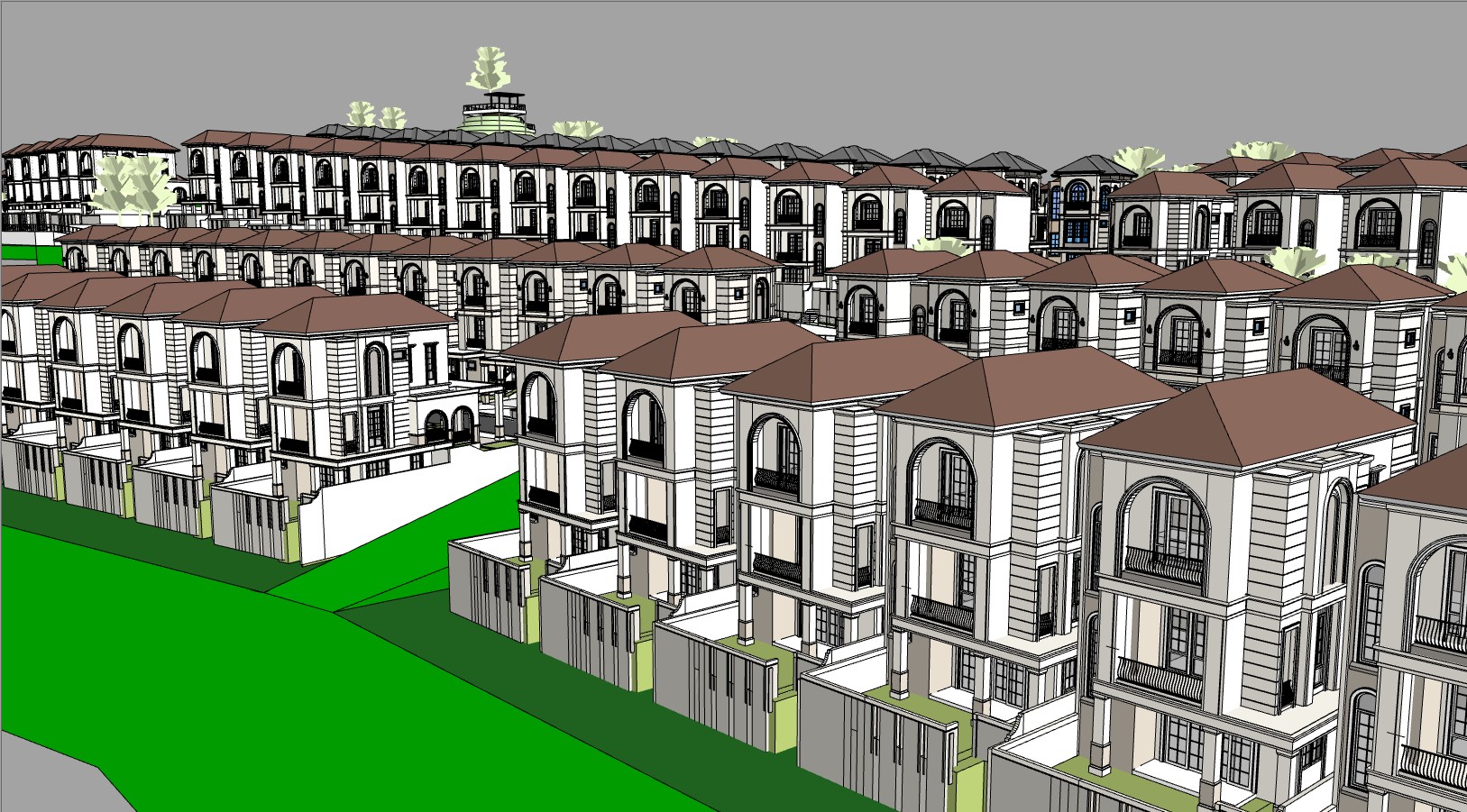 简欧联排别墅建筑SU模型 SU模型免费下载_sketchup模型