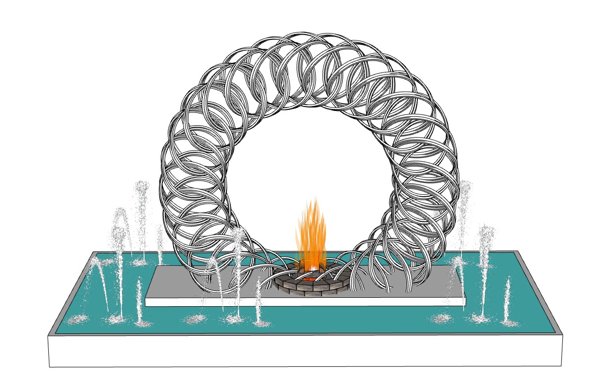 水火交融景观喷泉装置景观SU模型 SU模型免费下载_sketchup模型