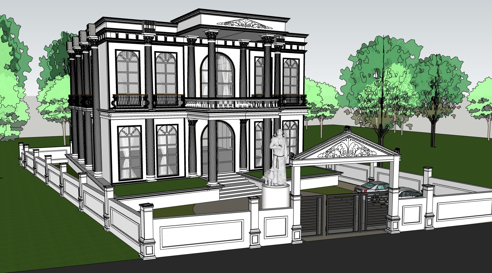 古典别墅别墅景观SU模型 SU模型免费下载_sketchup模型