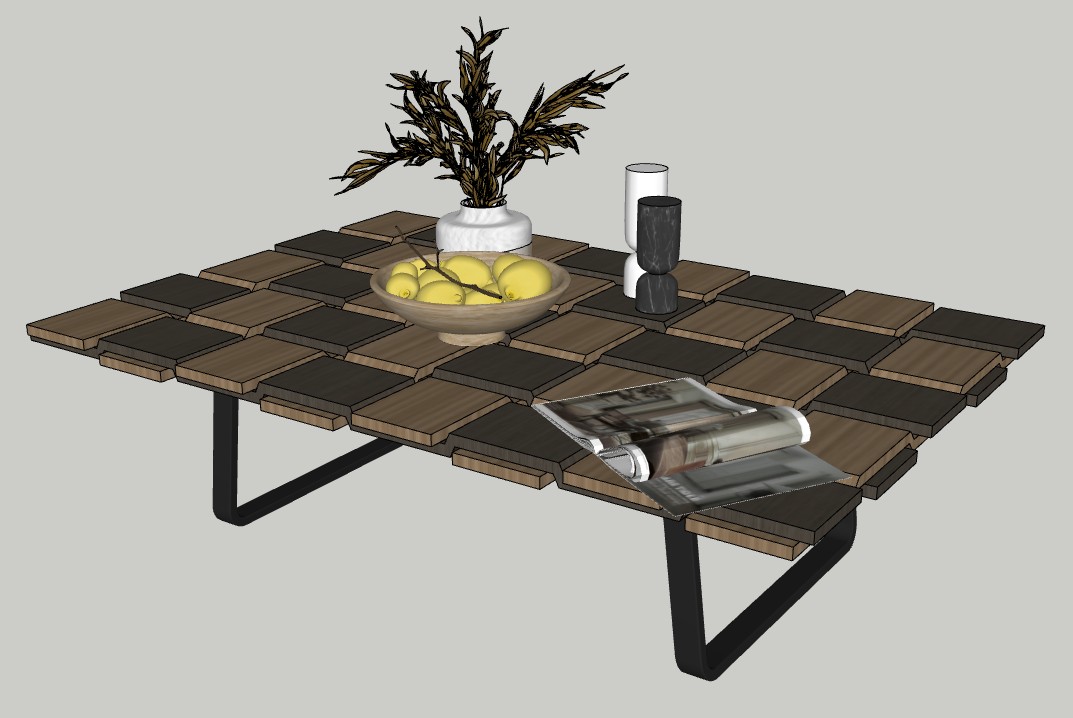 几何感茶几花瓶果盘桌子SU模型 SU模型免费下载_sketchup模型