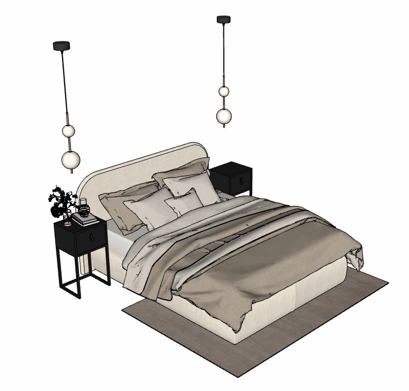 北欧风卧室床铺床铺SU模型 SU模型免费下载_sketchup模型