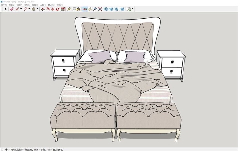 卧室轻奢软包床铺床铺SU模型 SU模型免费下载_sketchup模型
