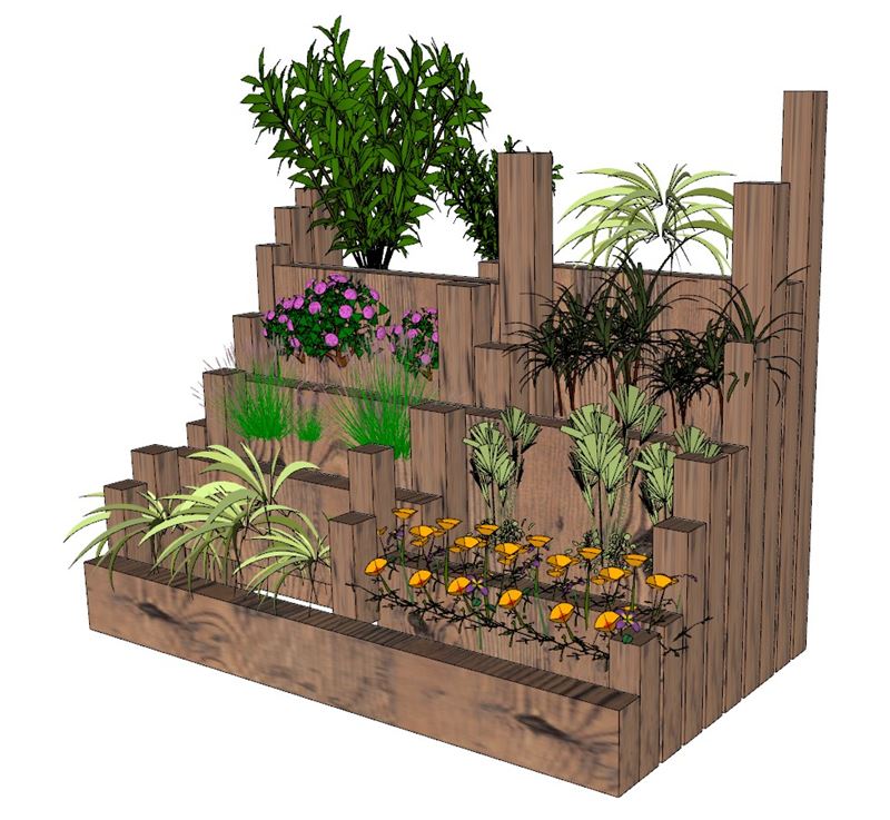 阶梯式花箱装饰SU模型 SU模型免费下载_sketchup模型