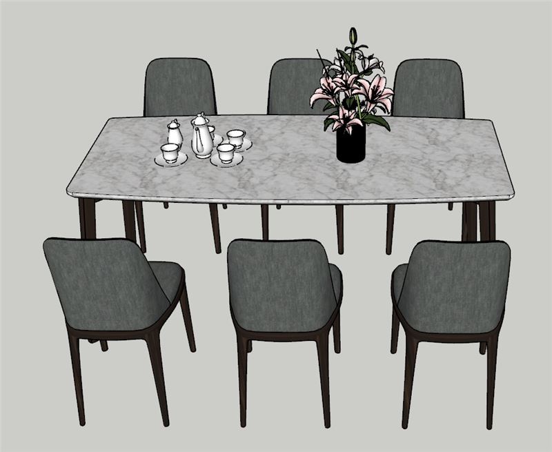 六人餐桌椅SU模型 SU模型免费下载_sketchup模型