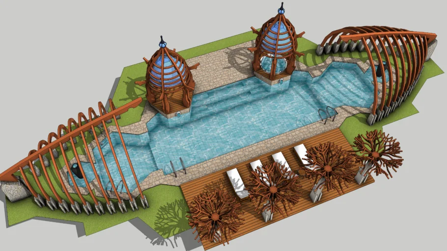 亚洲私人游泳池景观SU模型 SU模型免费下载_sketchup模型