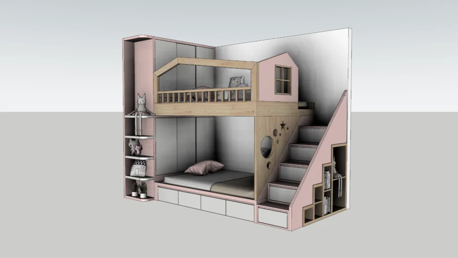 儿童房高低床床铺SU模型 SU模型免费下载_sketchup模型