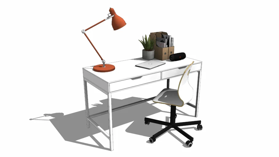 极简书桌台灯组合桌子SU模型 SU模型免费下载_sketchup模型