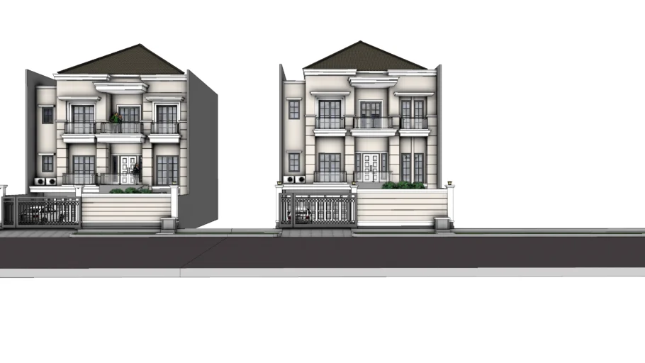 简欧风格两层半联排别墅SU建筑模型建筑SU模型 SU模型免费下载_sketchup模型