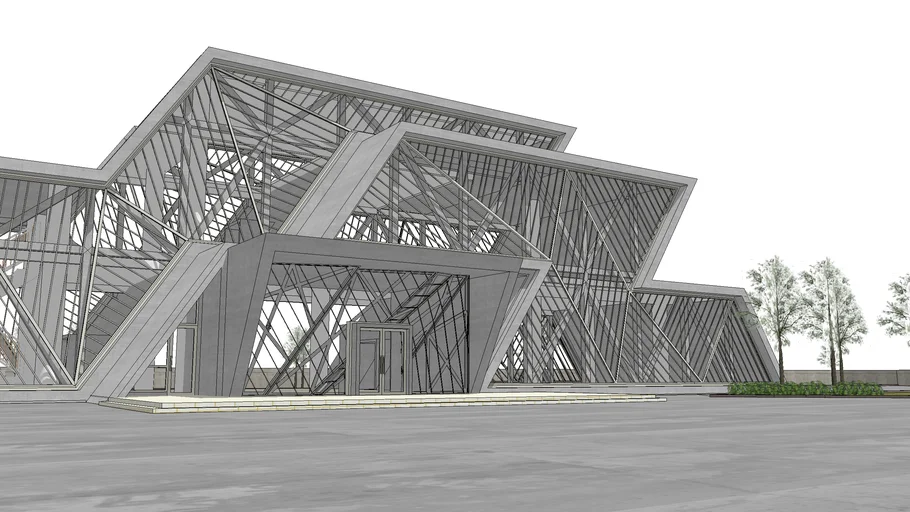 现代解构主义风格的不规则公共建筑建筑SU模型 SU模型免费下载_sketchup模型