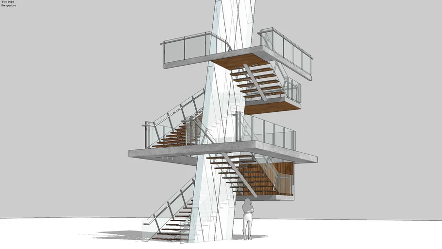 现代风格的多层悬挑楼梯模型建筑SU模型 SU模型免费下载_sketchup模型