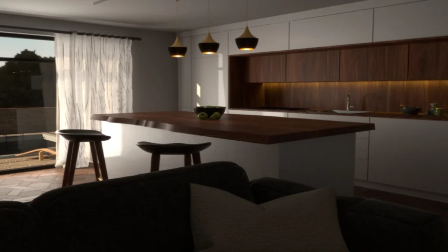 室内设计厨房沙发窗帘场景SU模型 SU模型免费下载_sketchup模型