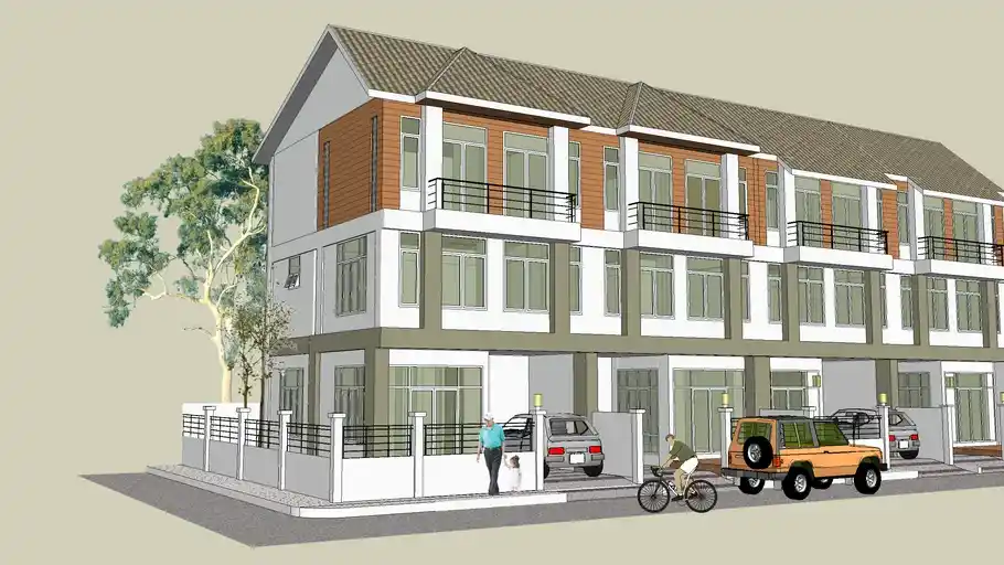 现代联排别墅SU模型 SU模型免费下载_sketchup模型