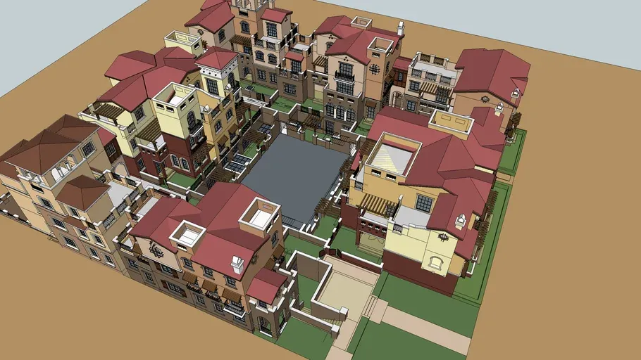 地中海风格别墅群SU模型 SU模型免费下载_sketchup模型