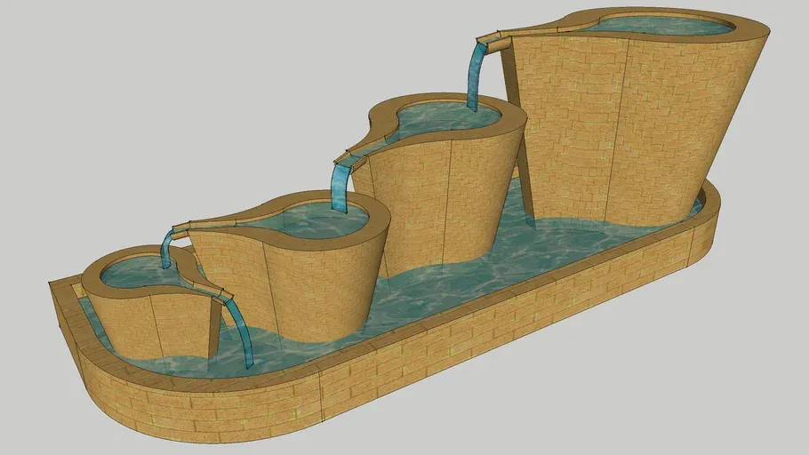 多层阶梯式叠水景观水池SU模型 SU模型免费下载_sketchup模型