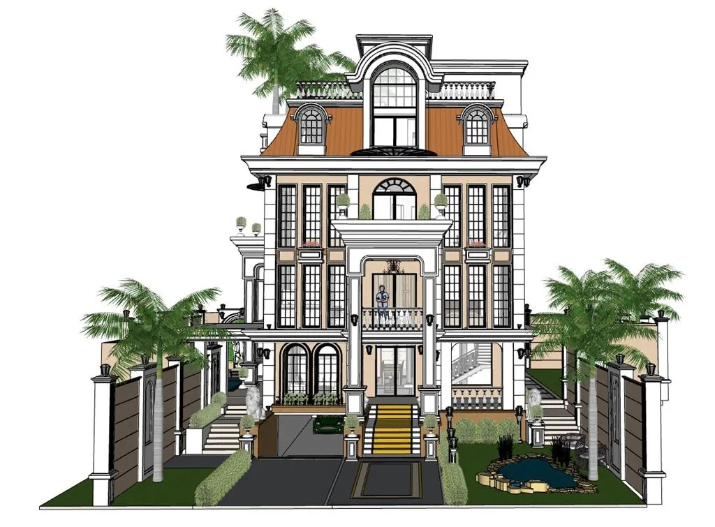 法式轻奢独栋别墅SU模型 SU模型免费下载_sketchup模型