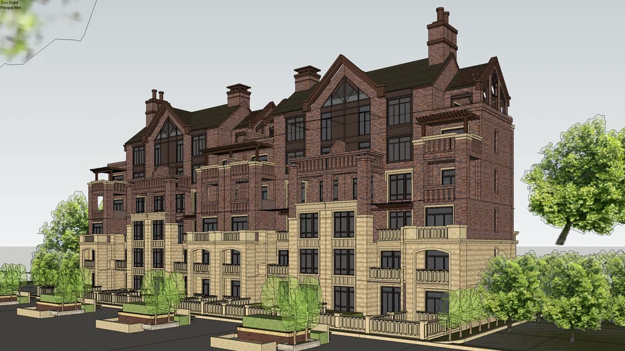 褐石风叠拼洋房SU模型 SU模型免费下载_sketchup模型