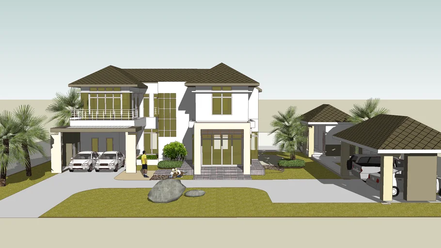 东南亚风格两层独栋别墅SU模型 SU模型免费下载_sketchup模型