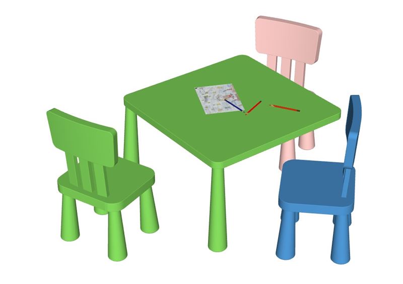 彩色幼儿园儿童桌椅SU模型 SU模型免费下载_sketchup模型