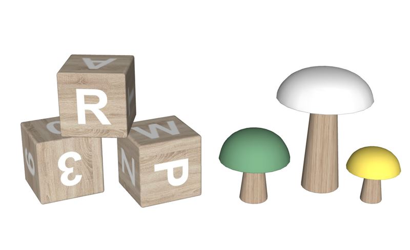 木质字母积木蘑菇摆件SU模型 SU模型免费下载_sketchup模型