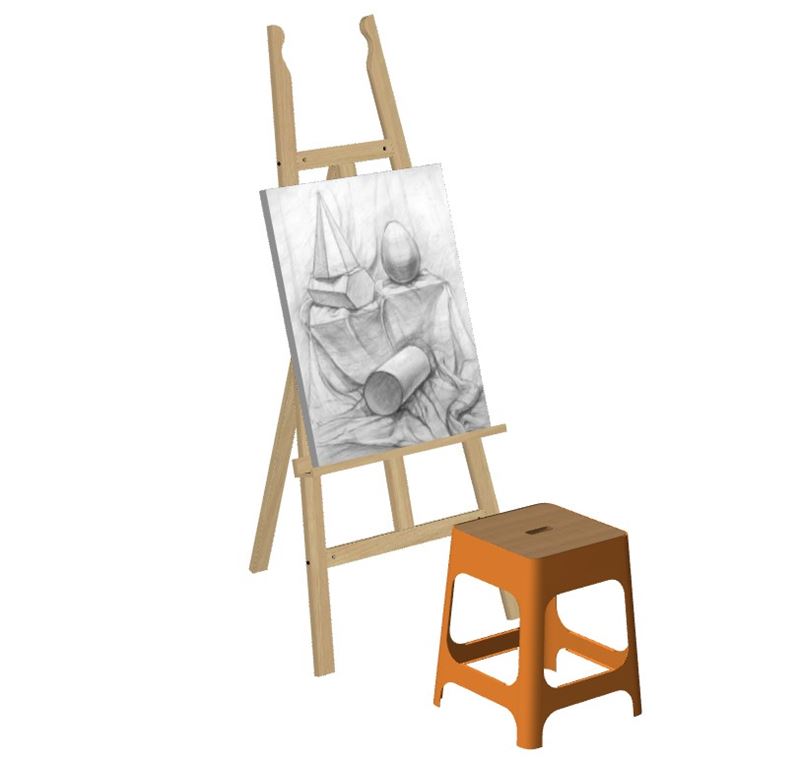 美术画板画架写生凳组合SU模型 SU模型免费下载_sketchup模型