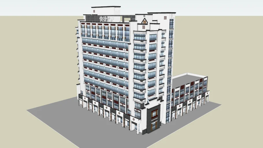 新中式快捷酒店综合楼SU模型 SU模型免费下载_sketchup模型