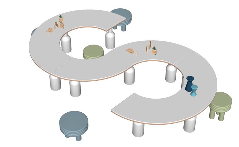 S形儿童互动桌椅SU模型 SU模型免费下载_sketchup模型