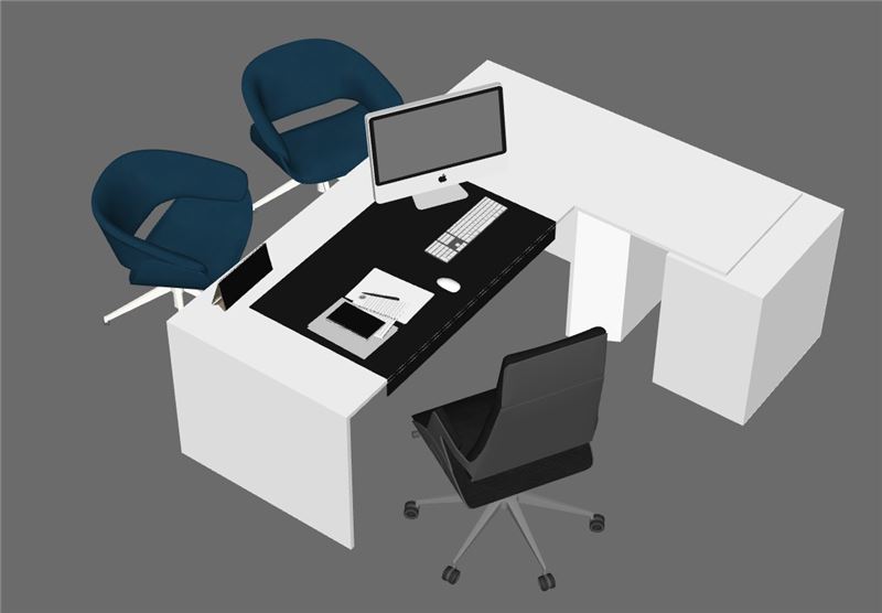 现代L型办公桌椅组合SU模型 SU模型免费下载_sketchup模型