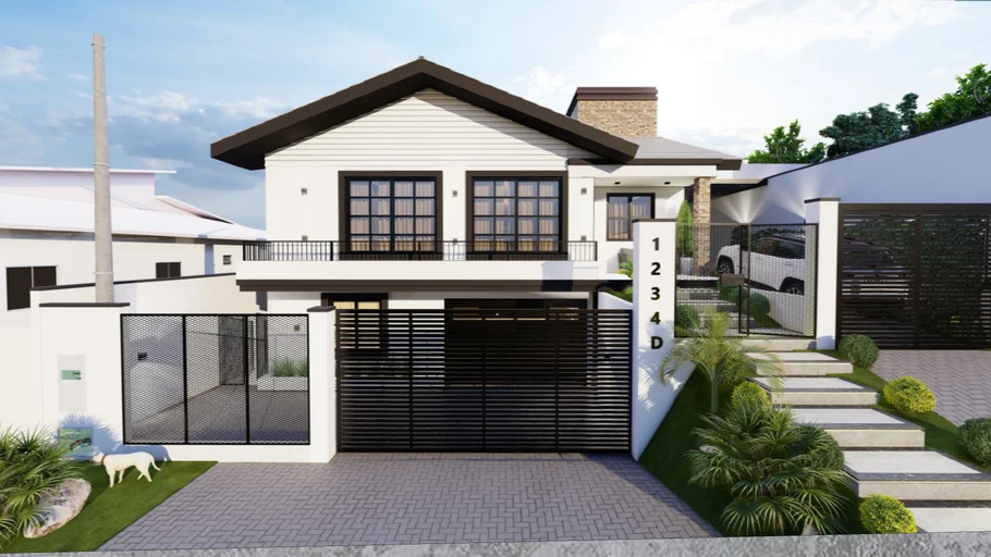 现代两层独栋别墅庭院SU模型 SU模型免费下载_sketchup模型