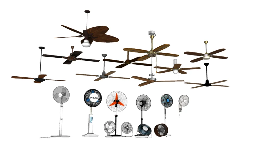 吊扇与落地扇组合SU模型 SU模型免费下载_sketchup模型