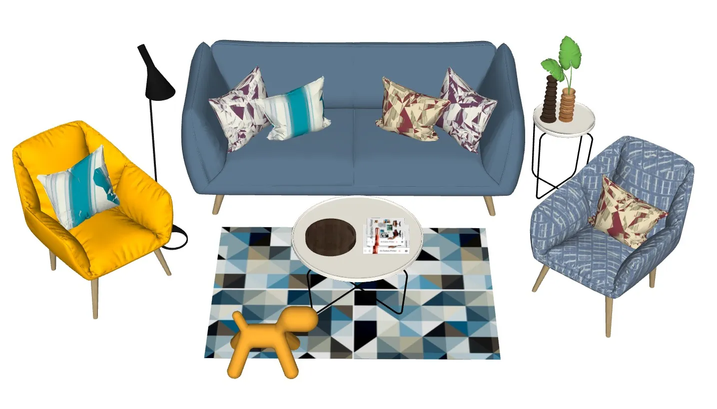 客厅软装沙发茶几SU模型 SU模型免费下载_sketchup模型