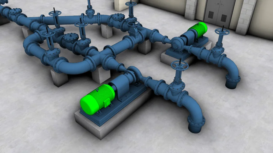 工业水泵管道阀门系统SU模型 SU模型免费下载_sketchup模型