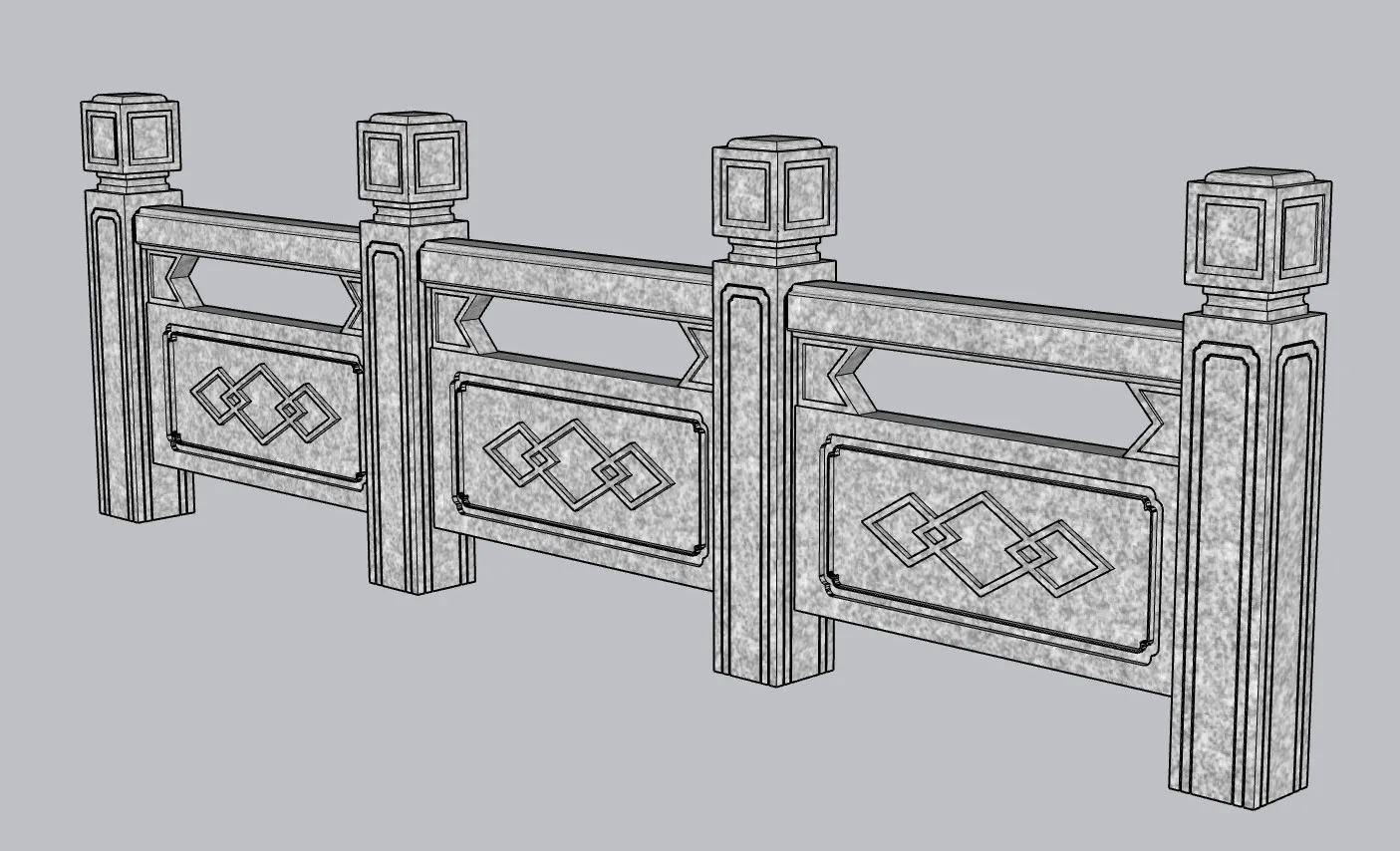 中式回纹石质栏杆SU模型 SU模型免费下载_sketchup模型