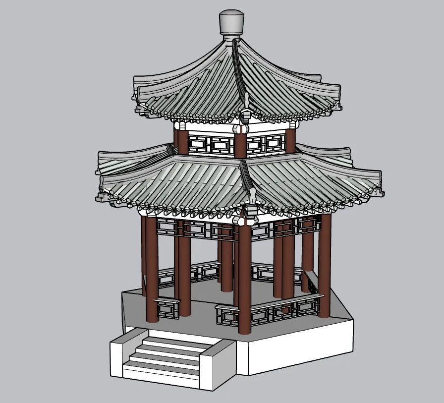 双层八角古建凉亭SU模型 SU模型免费下载_sketchup模型