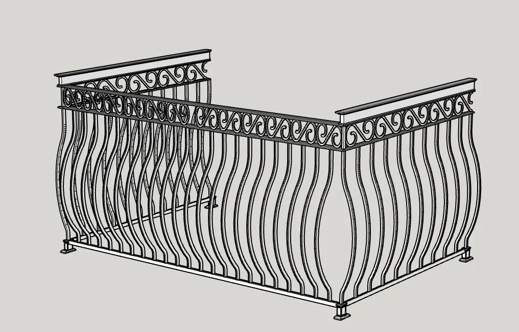 欧式弧形铁艺阳台栏杆SU模型 SU模型免费下载_sketchup模型
