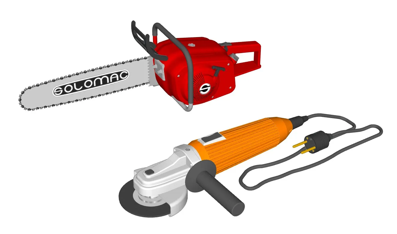 汽油链锯与角磨机工具SU模型 SU模型免费下载_sketchup模型