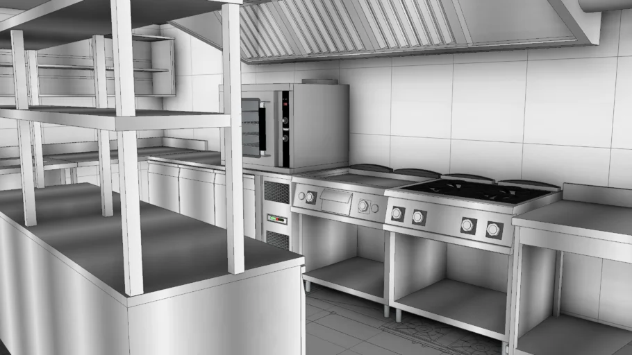 现代商用厨房3D设计SU模型 SU模型免费下载_sketchup模型