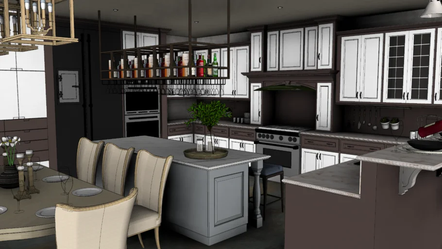 美式轻奢开放式厨房SU模型 SU模型免费下载_sketchup模型
