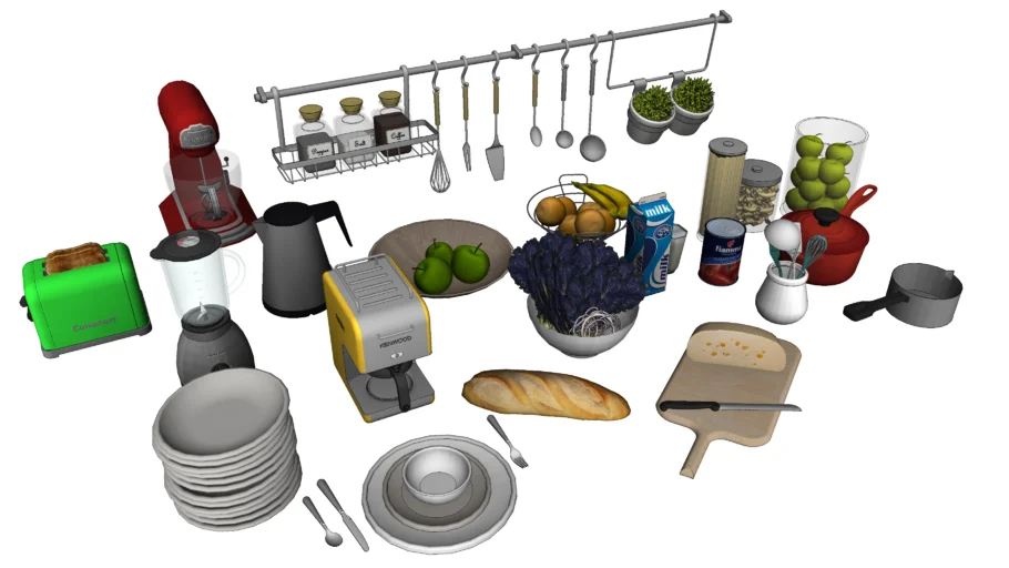现代厨房小家电与食材SU模型 - SU模型免费下载_sketchup模型