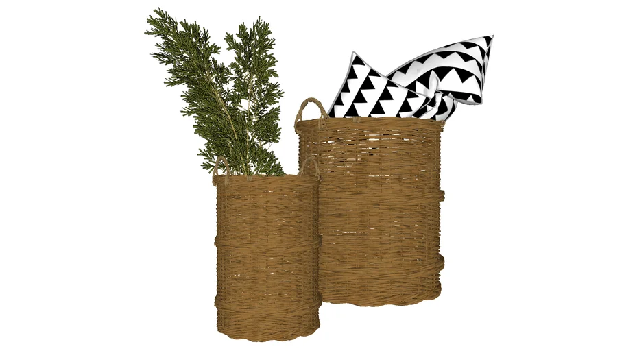 藤编收纳篮与绿植装饰SU模型 SU模型免费下载_sketchup模型