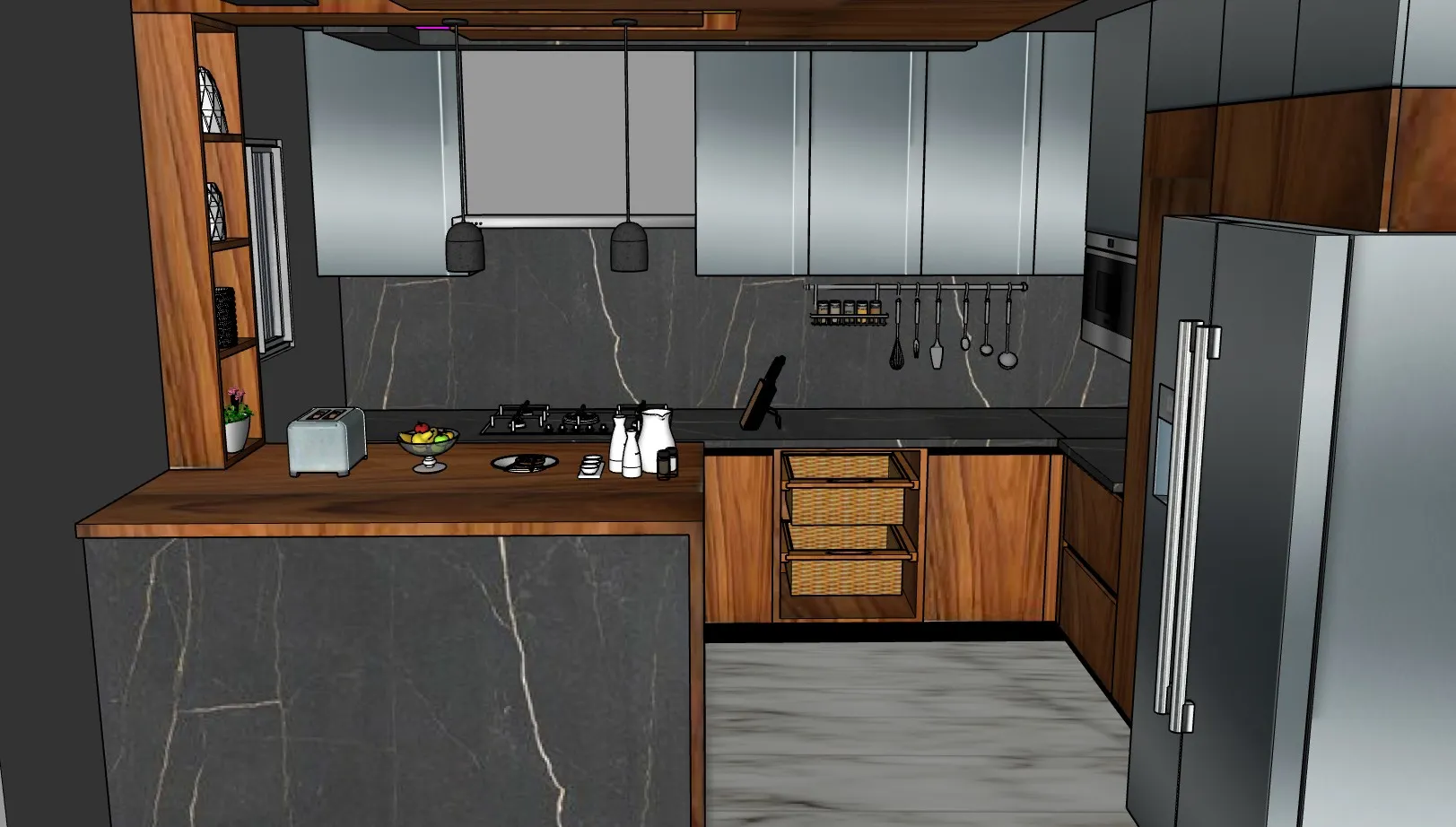 现代轻奢深色系厨房SU模型 SU模型免费下载_sketchup模型