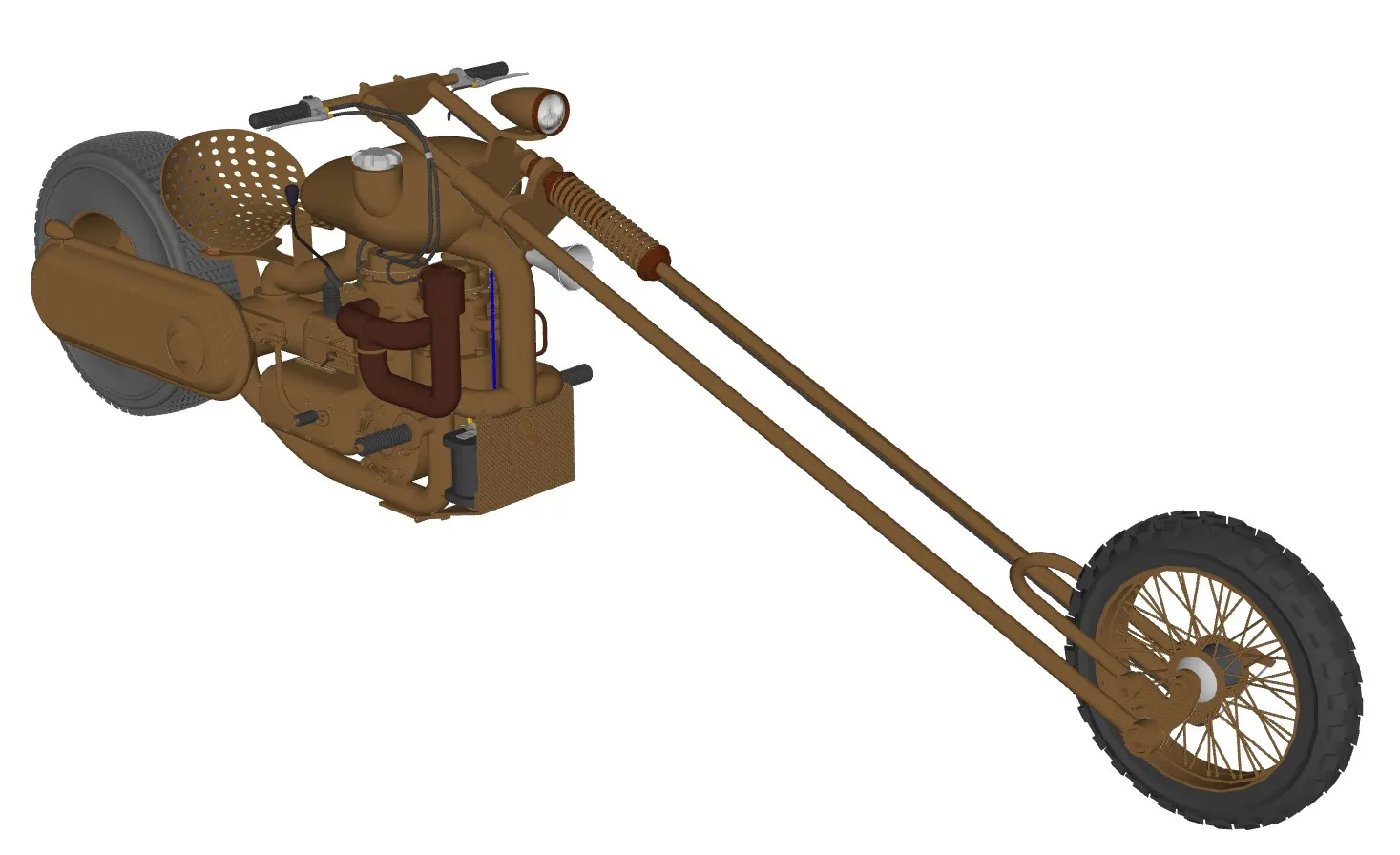 复古风格长前叉摩托车SU模型 SU模型免费下载_sketchup模型