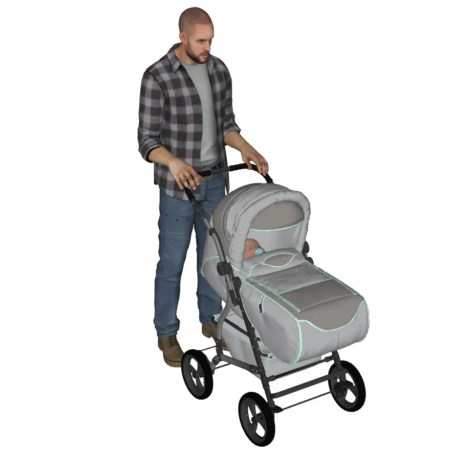 亲子婴儿推车人物组合SU模型 SU模型免费下载_sketchup模型