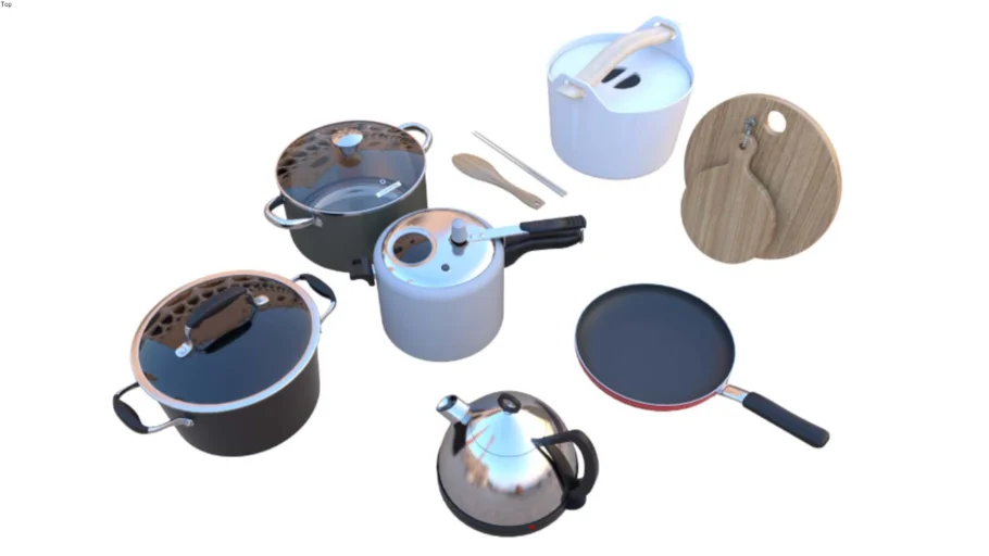 厨房锅具及厨具组合SU模型 SU模型免费下载_sketchup模型