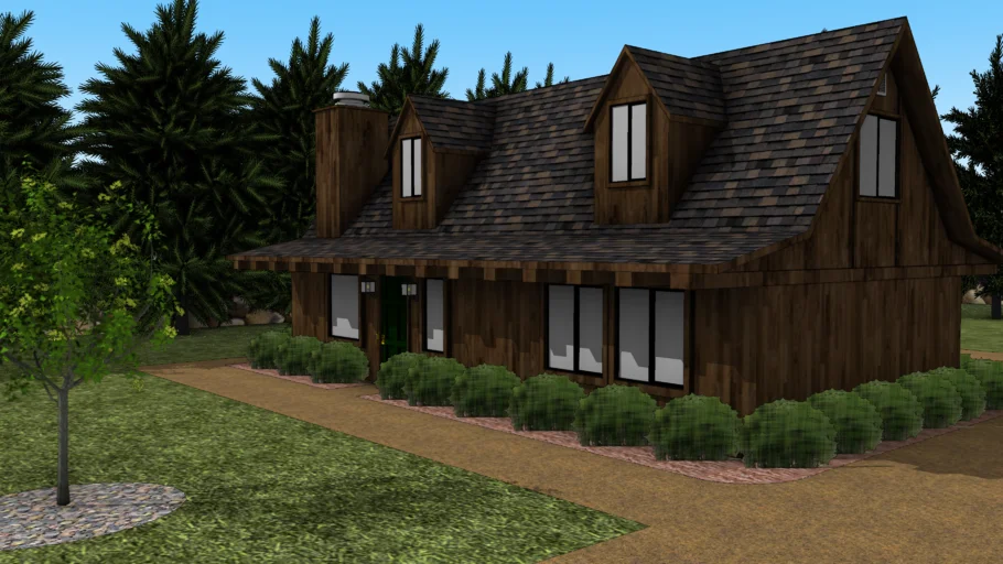 乡村木质独栋住宅SU模型 SU模型免费下载_sketchup模型