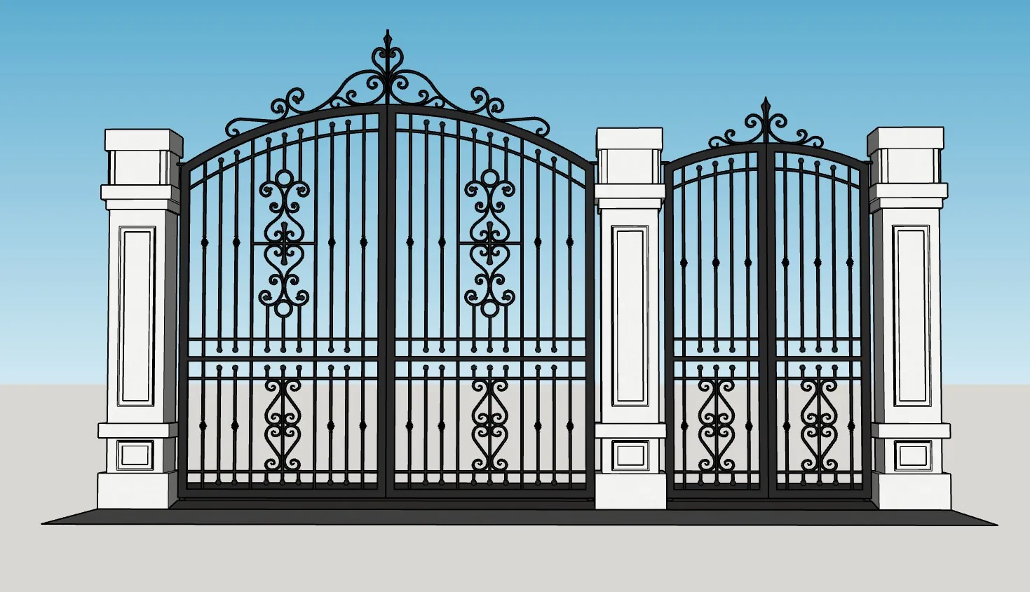 欧式双开铁艺别墅大门SU模型 SU模型免费下载_sketchup模型