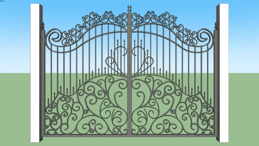 欧式卷草纹铁艺大门SU模型 SU模型免费下载_sketchup模型