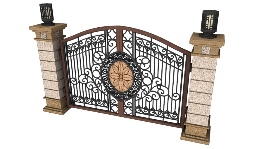 新中式铁艺别墅大门SU模型 SU模型免费下载_sketchup模型
