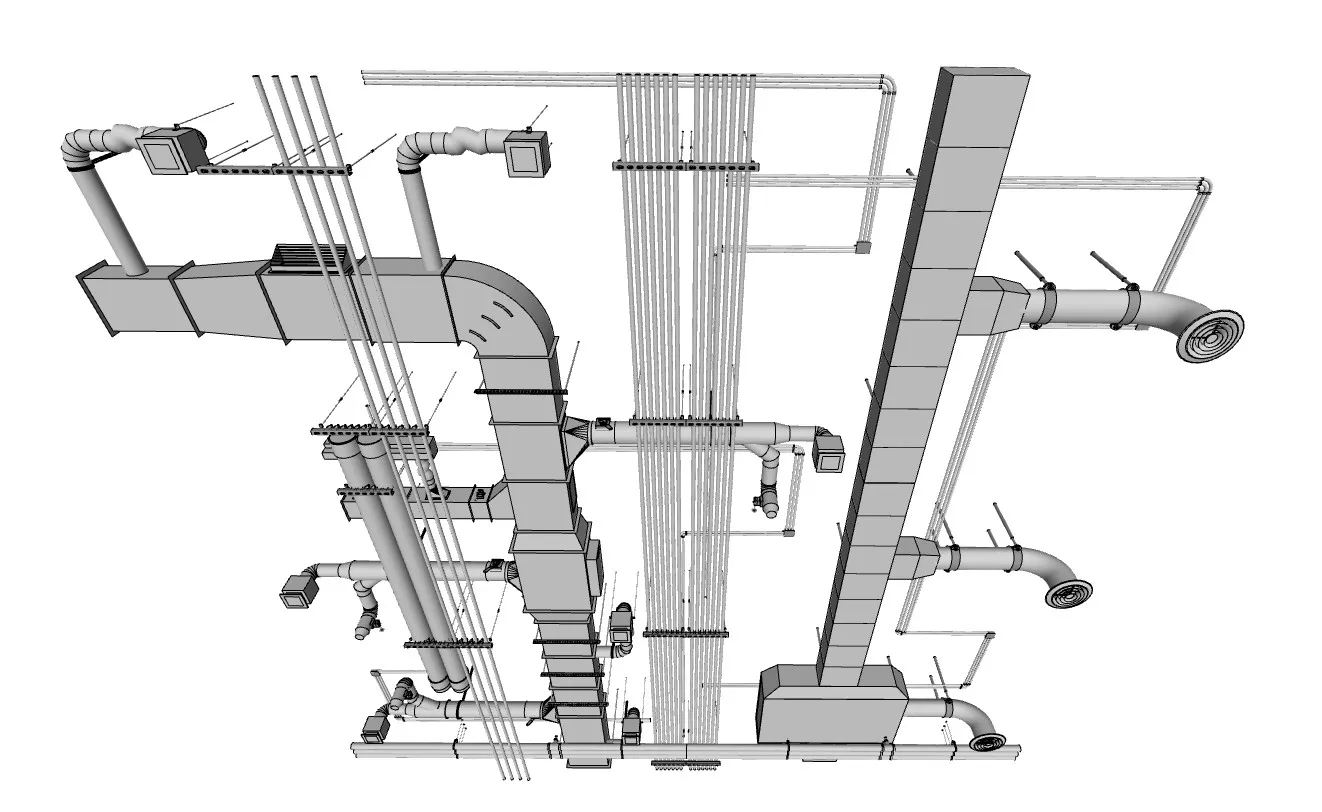 综合管线排布管道吊顶SU模型 SU模型免费下载_sketchup模型