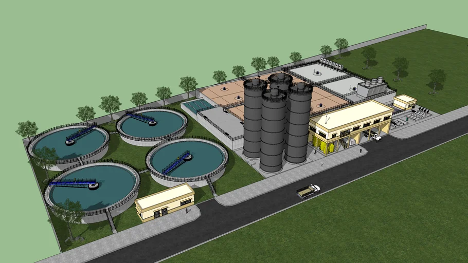 市政污水处理厂整体厂区SU模型 SU模型免费下载_sketchup模型