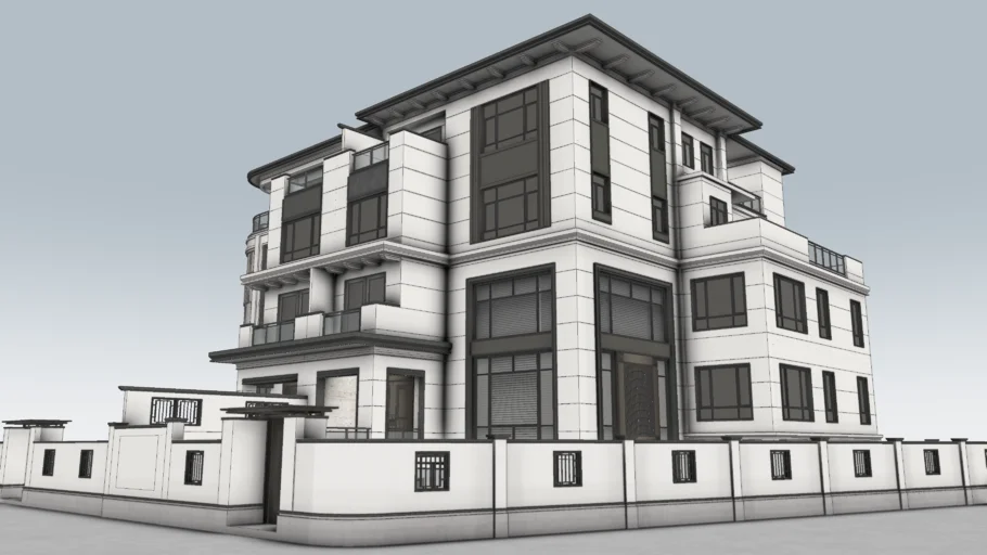 新中式四层独栋别墅SU模型 SU模型免费下载_sketchup模型